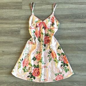 Adonna Pink and Green Floral Satin Slip Dress